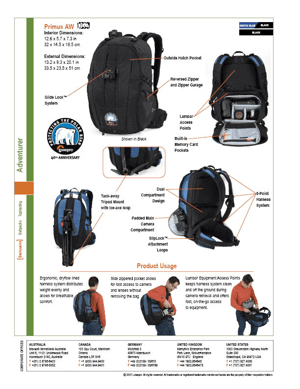 Lowepro Sellsheet Design